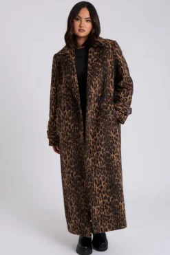 Leopard Faux Wool Formal Coat