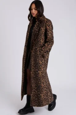 Leopard Faux Wool Formal Coat