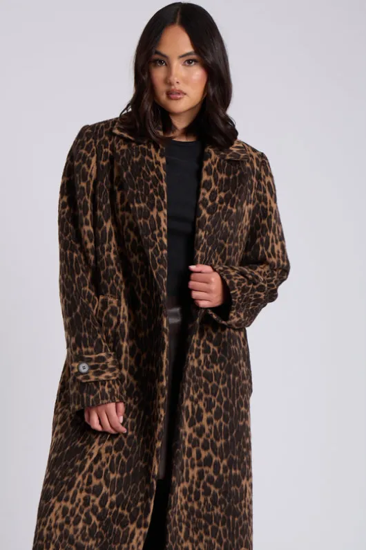 Leopard Faux Wool Formal Coat