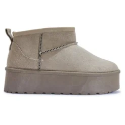Light Grey Platform Faux Fur Lined Ankle Boot