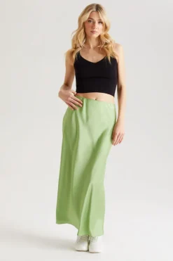 Lime Satin Maxi Skirt