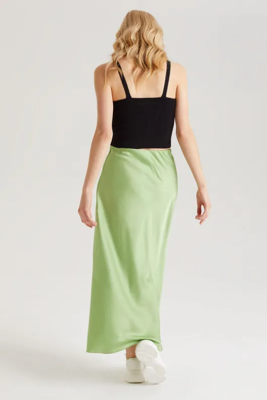 Lime Satin Maxi Skirt