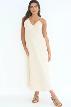 Linen Blend Beaded Maxi Dress