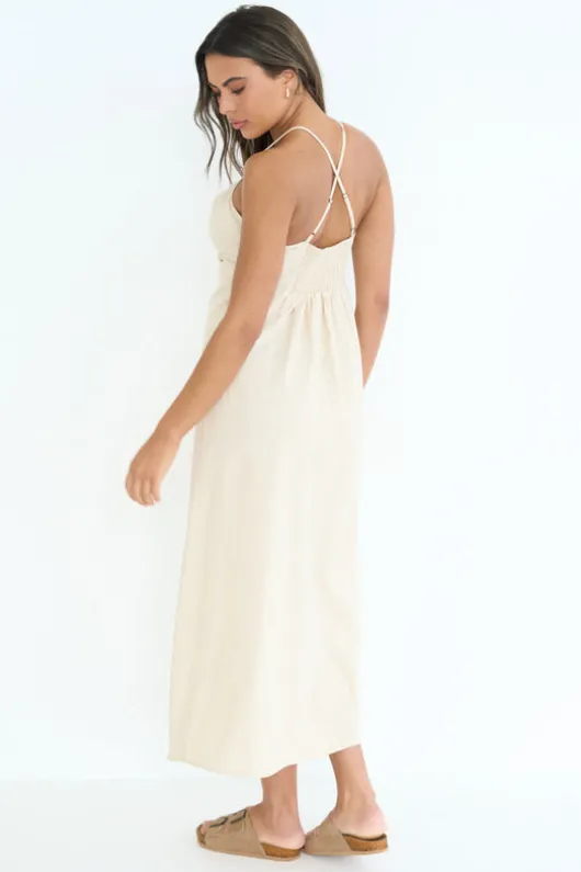 Linen Blend Beaded Maxi Dress