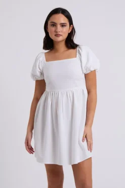 Linen Blend Lace Up Mini Smock Dress