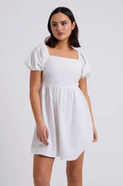 Linen Blend Lace Up Mini Smock Dress