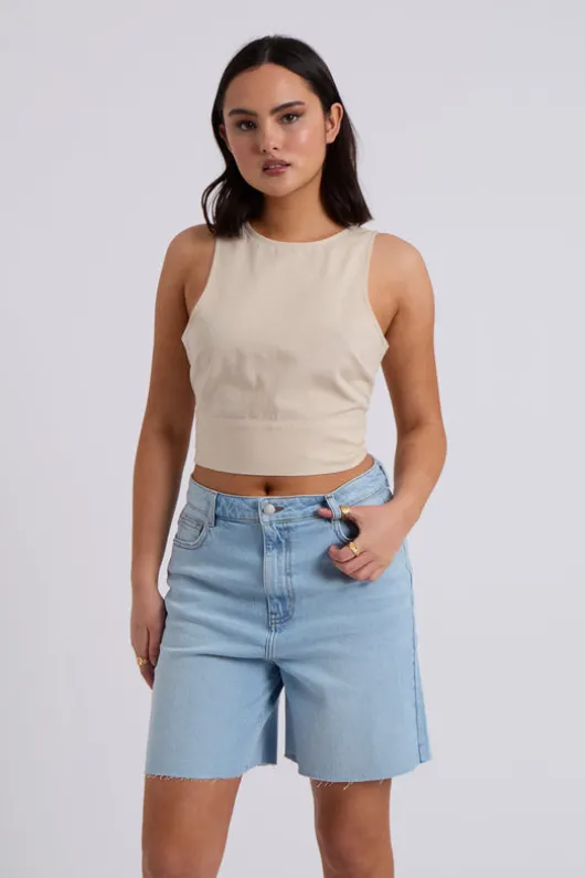 Linen Blend Tie Back Top