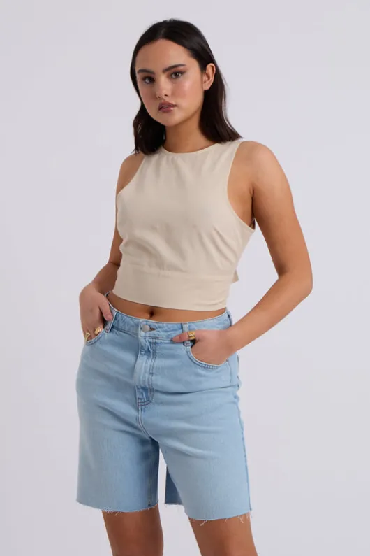 Linen Blend Tie Back Top