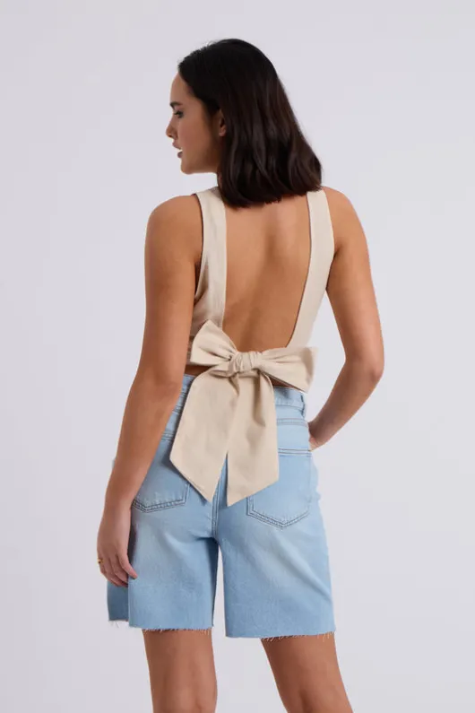 Linen Blend Tie Back Top