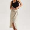 Linen Wrap Midi Skirt