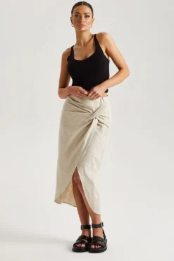 Linen Wrap Midi Skirt