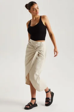 Linen Wrap Midi Skirt