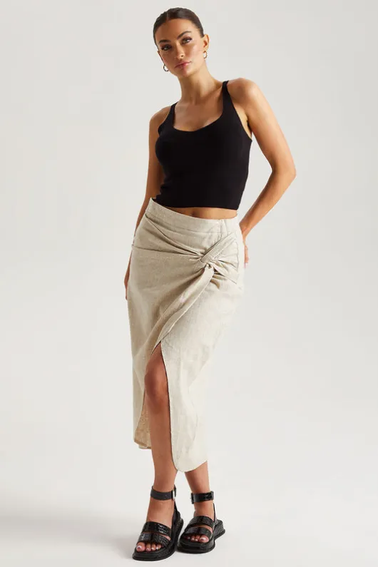 Linen Wrap Midi Skirt