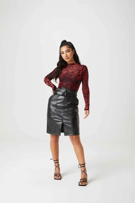 Lovato PU Belted Midi Skirt