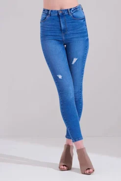 Max Blue High Waist Distressed Skinny Jean