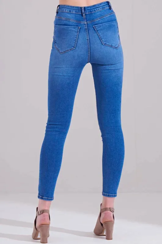 Max Blue High Waist Distressed Skinny Jean