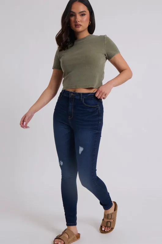 Max Dark Blue High Waist Distressed Skinny Jean