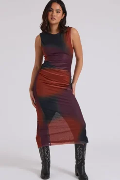 Mesh Tye-Dye Midaxi Dress