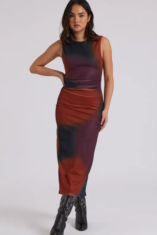 Mesh Tye-Dye Midaxi Dress