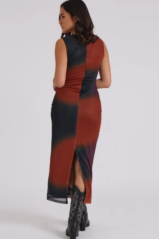 Mesh Tye-Dye Midaxi Dress
