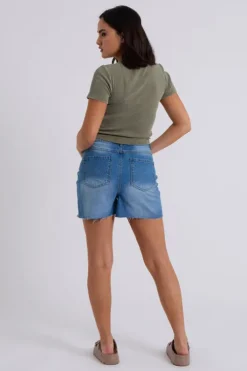Mid-Wash Ripped Mom Short