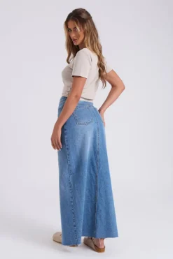 Mid-Wash Split Front Maxi Skirt