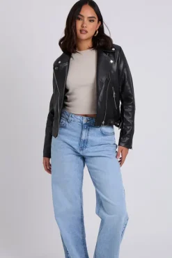 Nessa Black Faux Leather Biker Jacket