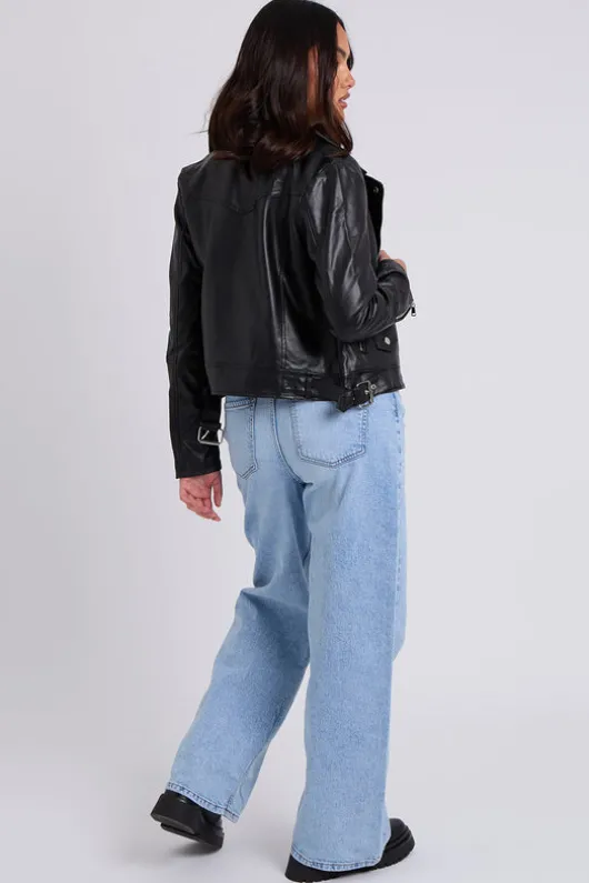 Nessa Black Faux Leather Biker Jacket