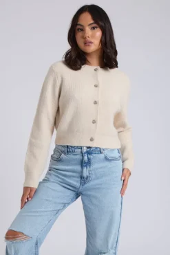 Neutral Floral Button Cropped Cardigan