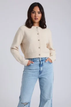 Neutral Floral Button Cropped Cardigan