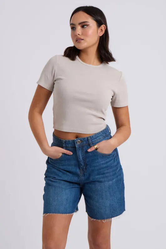 Neutral Washed Ribbed Tee