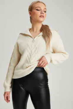 Oatmeal Cable Half Zip Jumper
