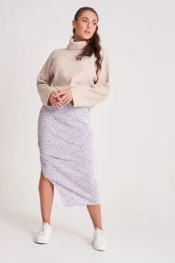 Oatmeal Crop Roll Neck Wide Rib Jumper