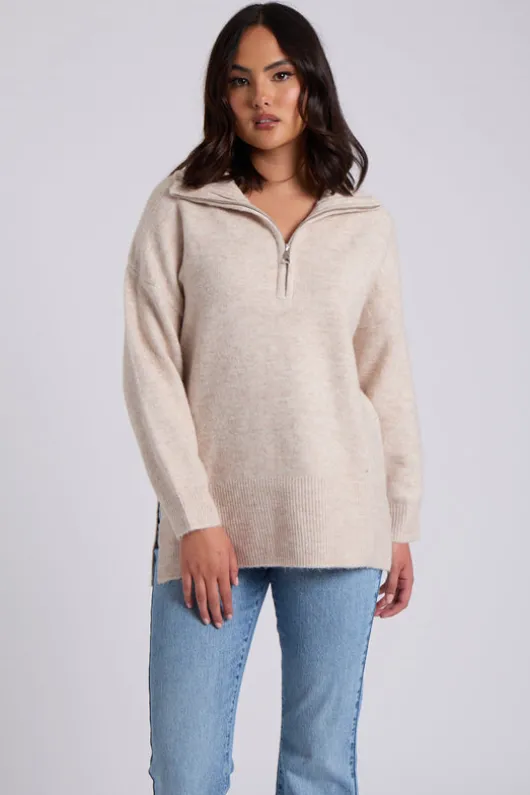 Oatmeal Plain Oversized Half Zip