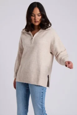 Oatmeal Plain Oversized Half Zip