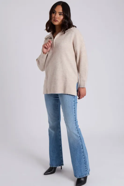 Oatmeal Plain Oversized Half Zip