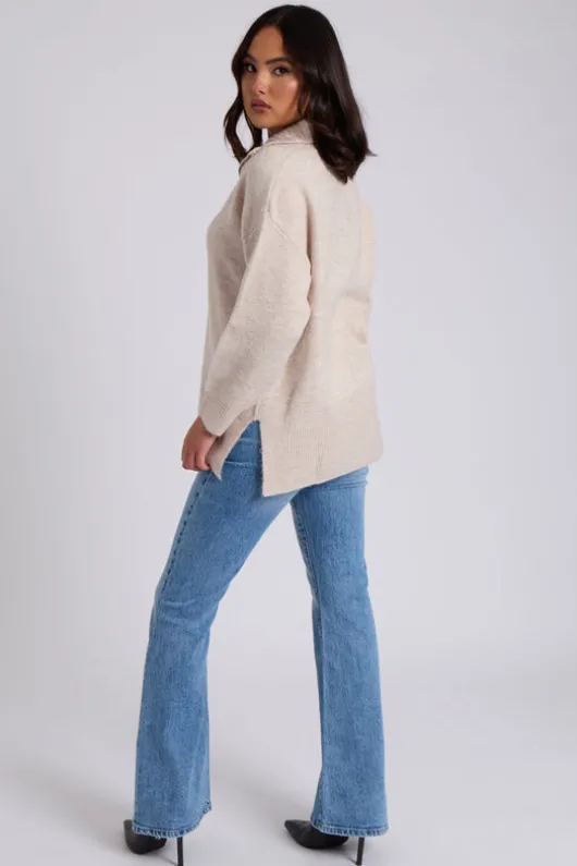 Oatmeal Plain Oversized Half Zip