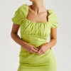 Olive Linen Lace Up Back Mini Dress