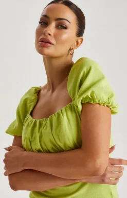 Olive Linen Lace Up Back Mini Dress
