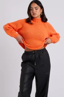 Orange Exposed Seam Roll Neck Jumper