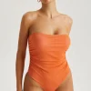 Orange Sparkly Bandeau Swimsuit