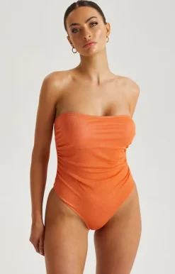 Orange Sparkly Bandeau Swimsuit
