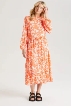 Orange Stencil Floral Smock