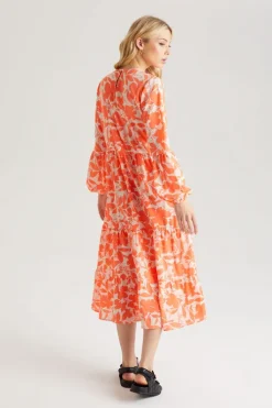 Orange Stencil Floral Smock