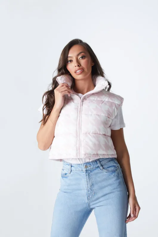 Pink Dogtooth Padded Gilet
