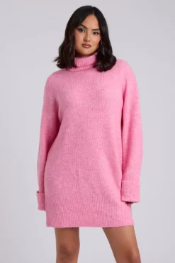Pink Mini Roll Neck Dress