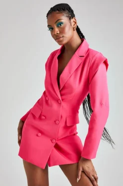 Pink Power Shoulder Blazer Dress