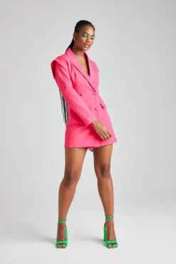 Pink Power Shoulder Blazer Dress