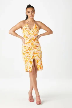 Porta Halter Ruched Slip Dress