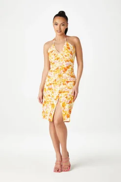 Porta Halter Ruched Slip Dress